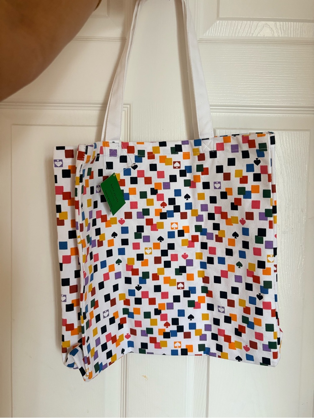 kate spade White Multicolor Square-Print Tote
